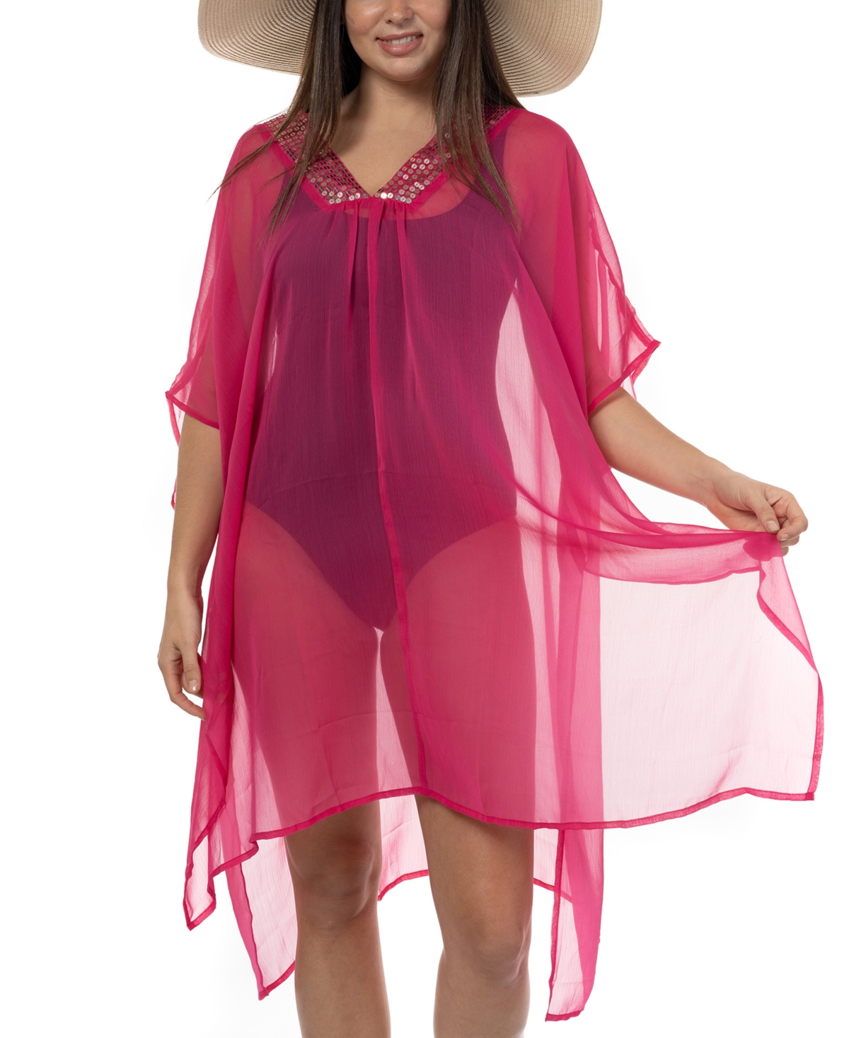 Women's Embellished Caftan Cover-Up, Created for Macy's - Fuchsia