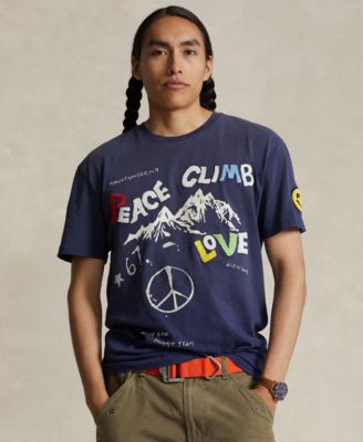 폴로 랄프로렌 Polo Ralph Lauren Mens Classic-Fit Peace Climb Love T-Shirt,Dark Cobalt