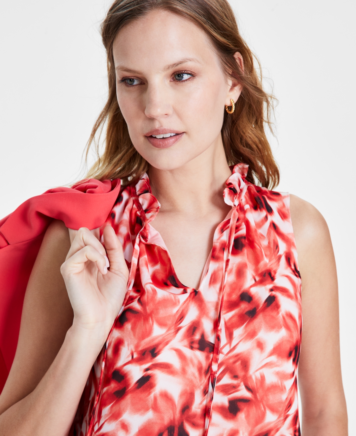 Anne Klein Women's Ruffled Tie-Neck Floral-Print Top -an