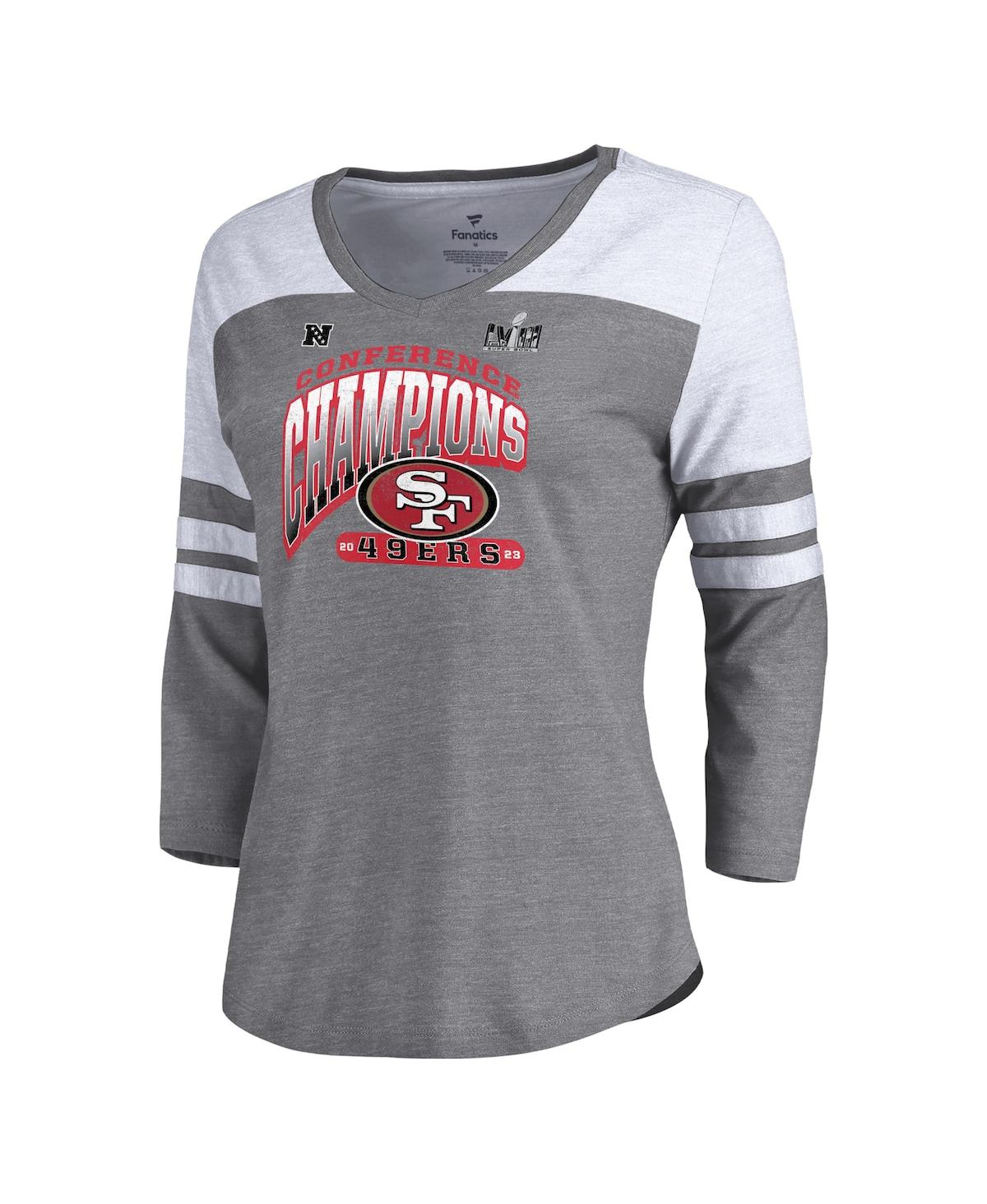 Shop Fanatics Women's  Heather Gray San Francisco 49ers 2023 Nfc Champions Hail Mary Tri-blend 3/4-sleeve