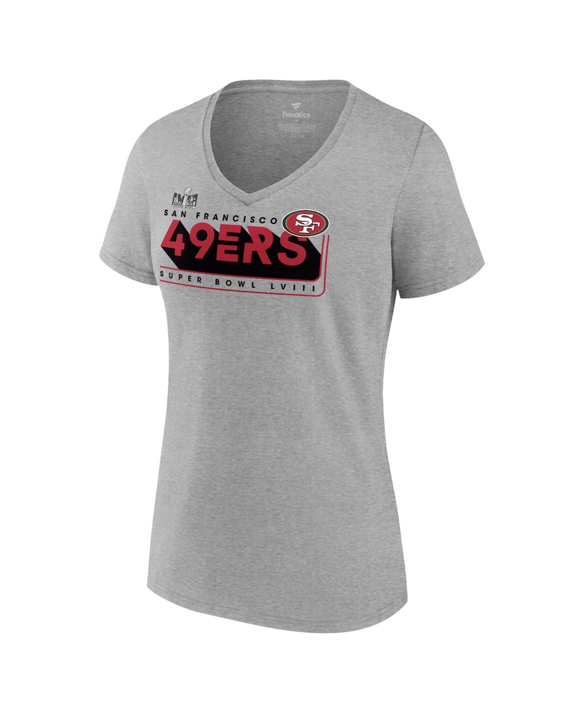 Women's Fanatics HeatherSan Francisco 49ers Super Bowl Lviii Roster V-Neck T-shirt - Gray