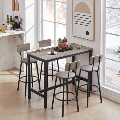 Streamdale Gray Bar Table Set with Backrest Stools
