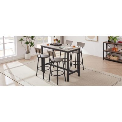 Streamdale Gray Bar Table Set with Backrest Stools