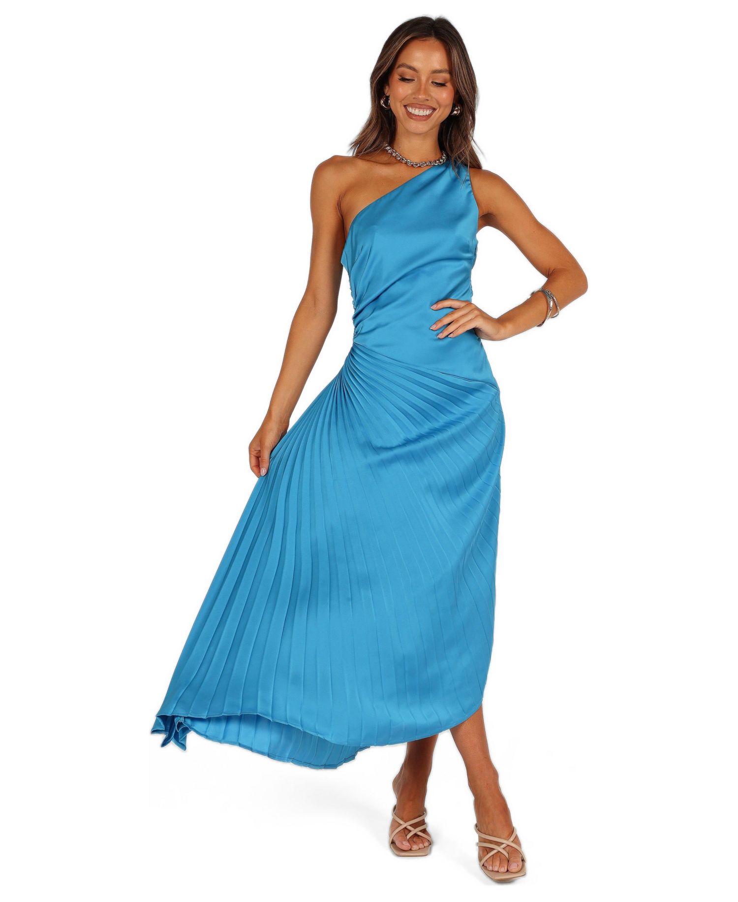 Flin Pleated One Shoulder Midi Dress