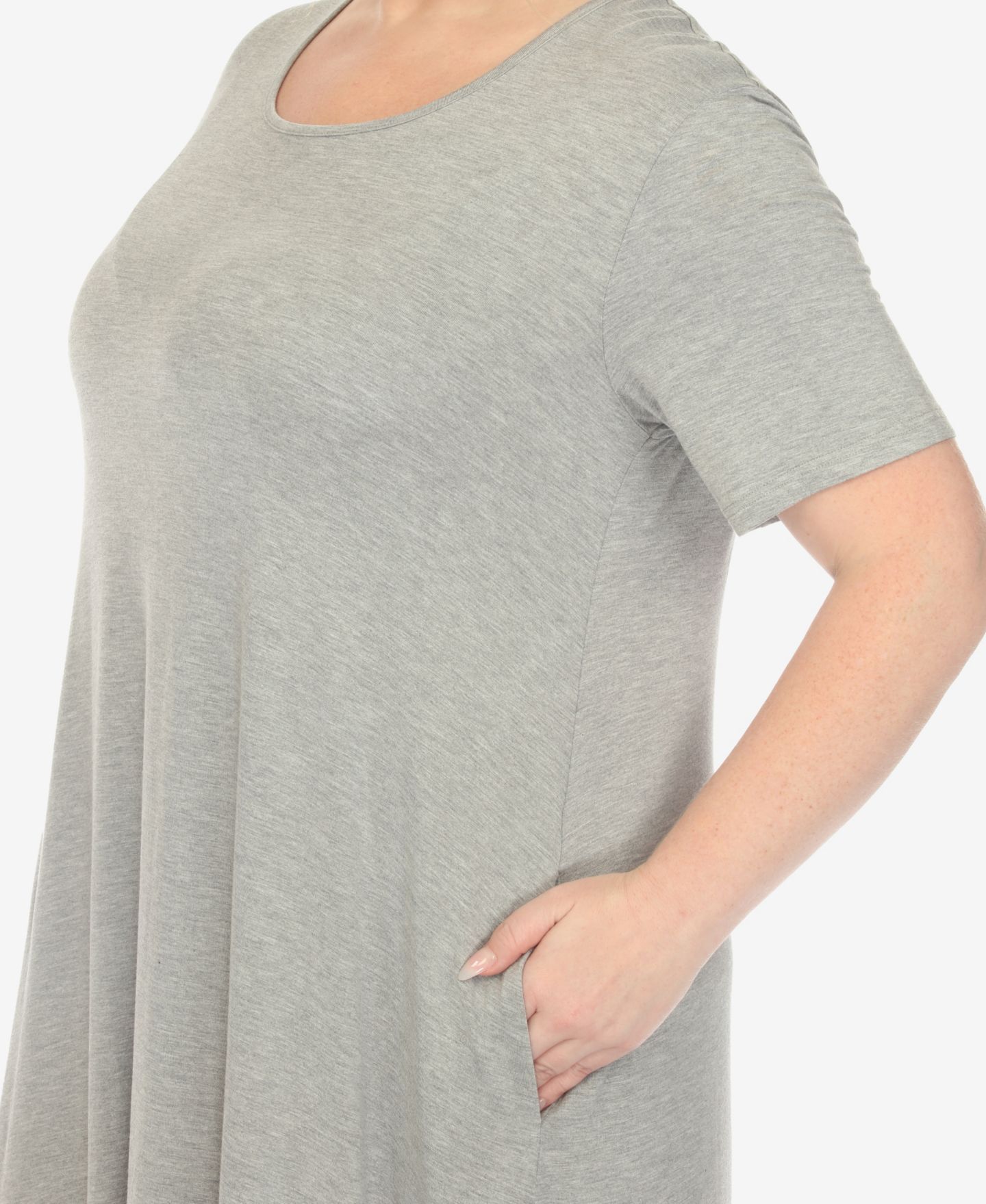 Женское платье White Mark Plus Size Short Sleeve Pocket Swing Midi, цвет: Меланжевый серый — фото 4
