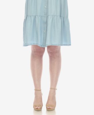 Plus Size Long Sleeve Tiered Midi Shirt Dress