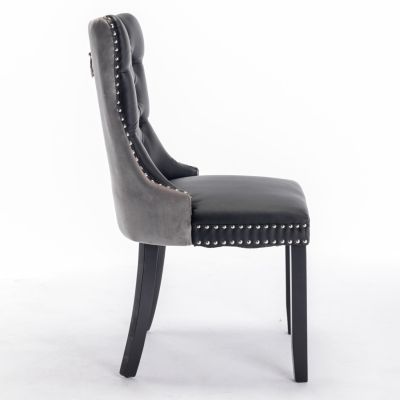 Contemporary Tufted Dining Chairs Set, Black+Gray