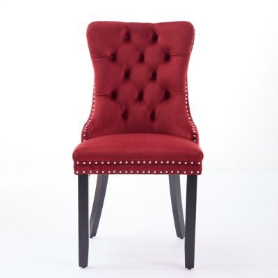 Set of 2 Velvet Upholstered Tufted Dining Chairs with Solid Wood Legs and Nailhead Trim