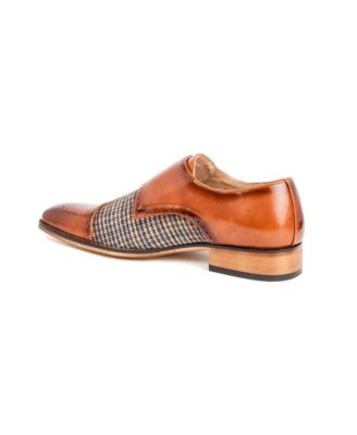 Double Monk Strap Houndstooth Medallion Cap Toe Dress Shoes
