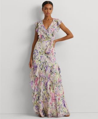 Lauren Ralph Lauren Women's Ruffled Floral A-Line Dress - Macy's