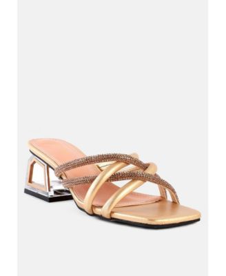 parisian cut rhinestone embellished strap sandals