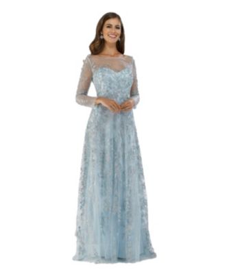 Women's Plus Illusion Neckline A-line Long Sleeves Gown