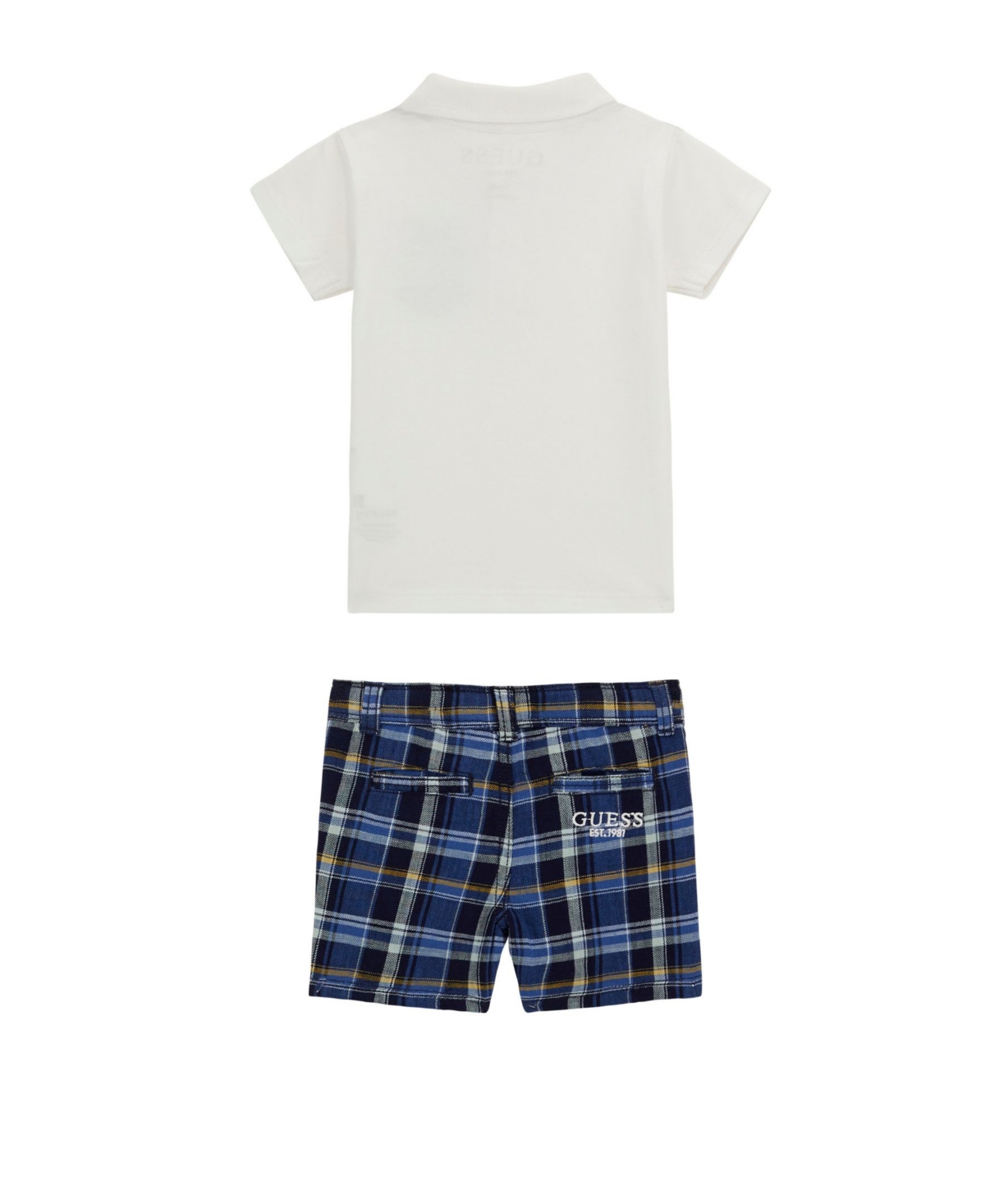 Guess Baby Boys Short Sleeve Polo Shirt and Plaid Shorts Set