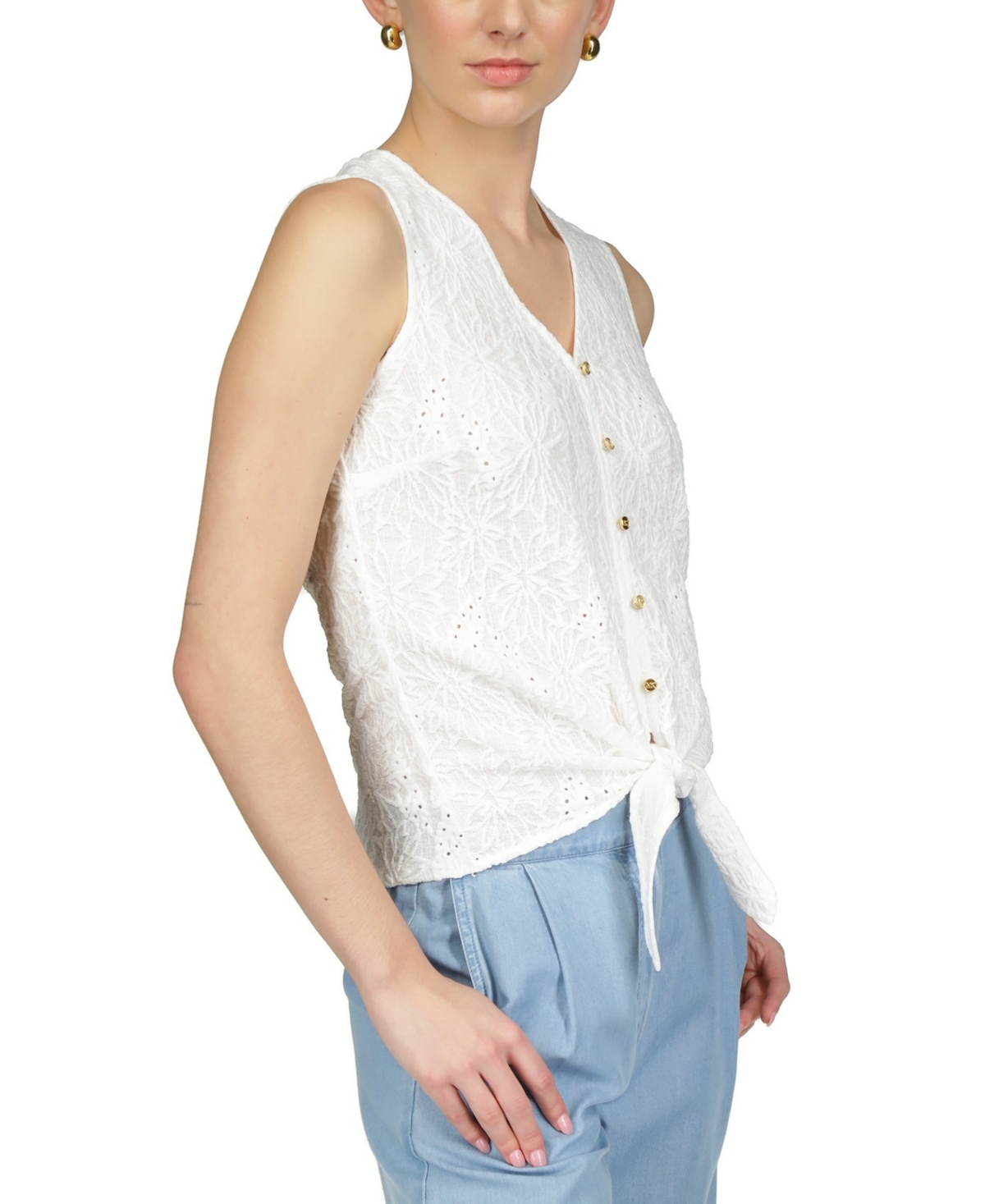 Shop Michael Kors Michael  Petite Button-front Tie-hem Tank Top In White