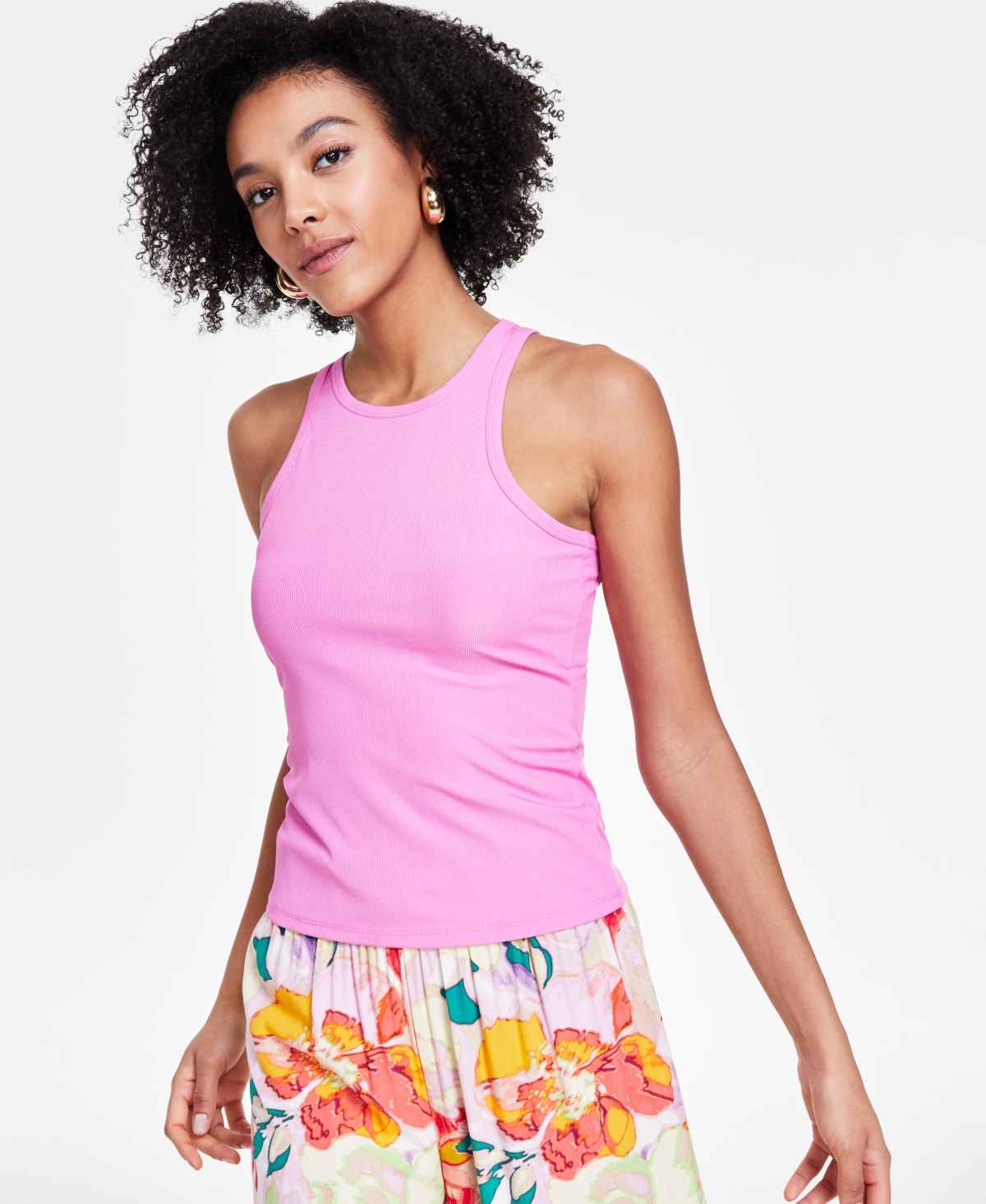 Shop Bar Iii Women's Ribbed High-neck Tank Top, Created For Macy's In Wild Pink