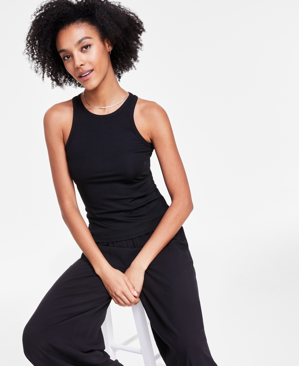 Shop Bar Iii Women's Ribbed High-neck Tank Top, Created For Macy's In Deep Black