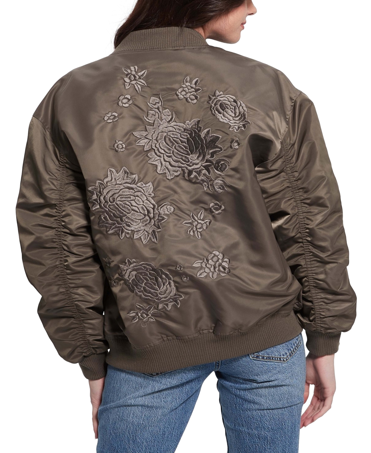 Shop Guess Women's Birks Embroidered-back Oversized Bomber Jacket In General Brown
