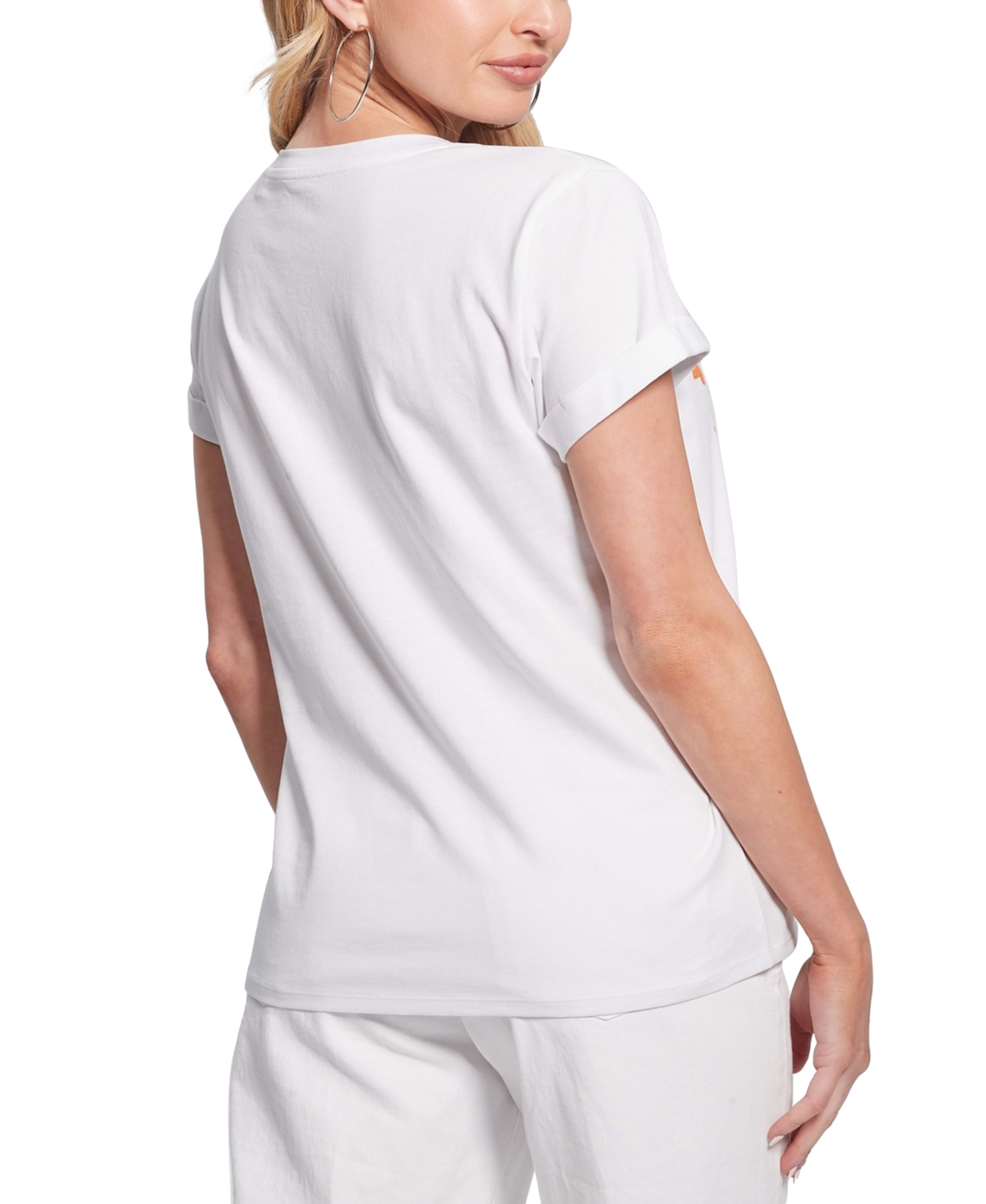 Shop Guess Women's Crouching Tiger Cotton Short-sleeve T-shirt In Pure White