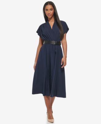 Calvin Klein Women s Belted Cap Sleeve Midi Dress Macy s