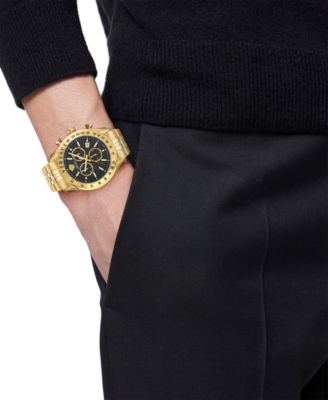 Men's Swiss Chronograph Gold Ion Plated Stainless Steel Bracelet Watch 44mm