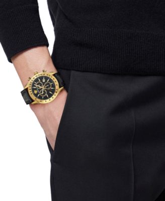Versace Men's Swiss Chronograph Black Leather Strap Watch 44mm