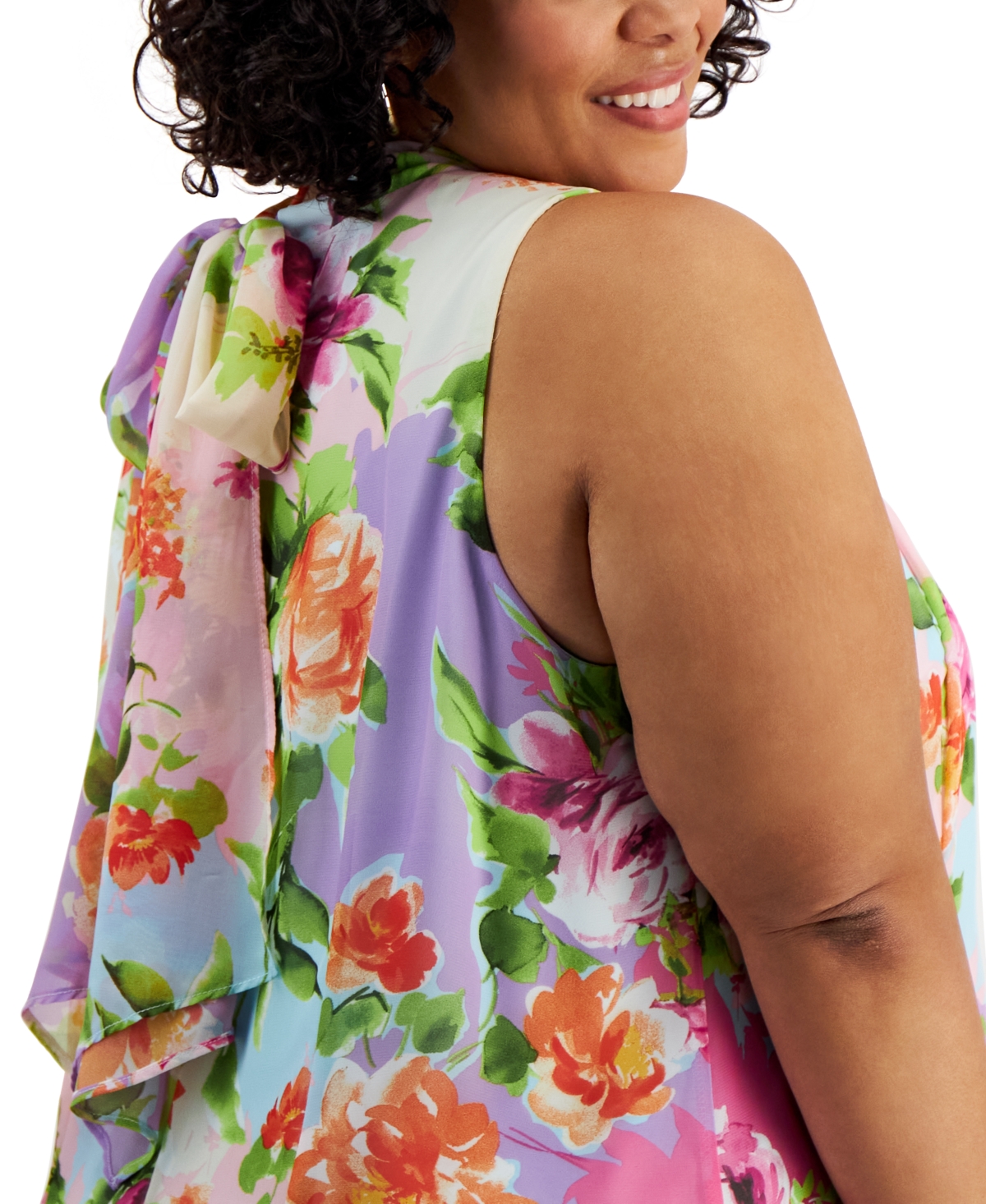 Shop Robbie Bee Plus Size Floral-print Sleeveless A-line Dress In Multi