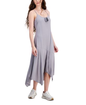 Tinseltown - Juniors' Rosette-Trim Handkerchief-Hem Midi Dress