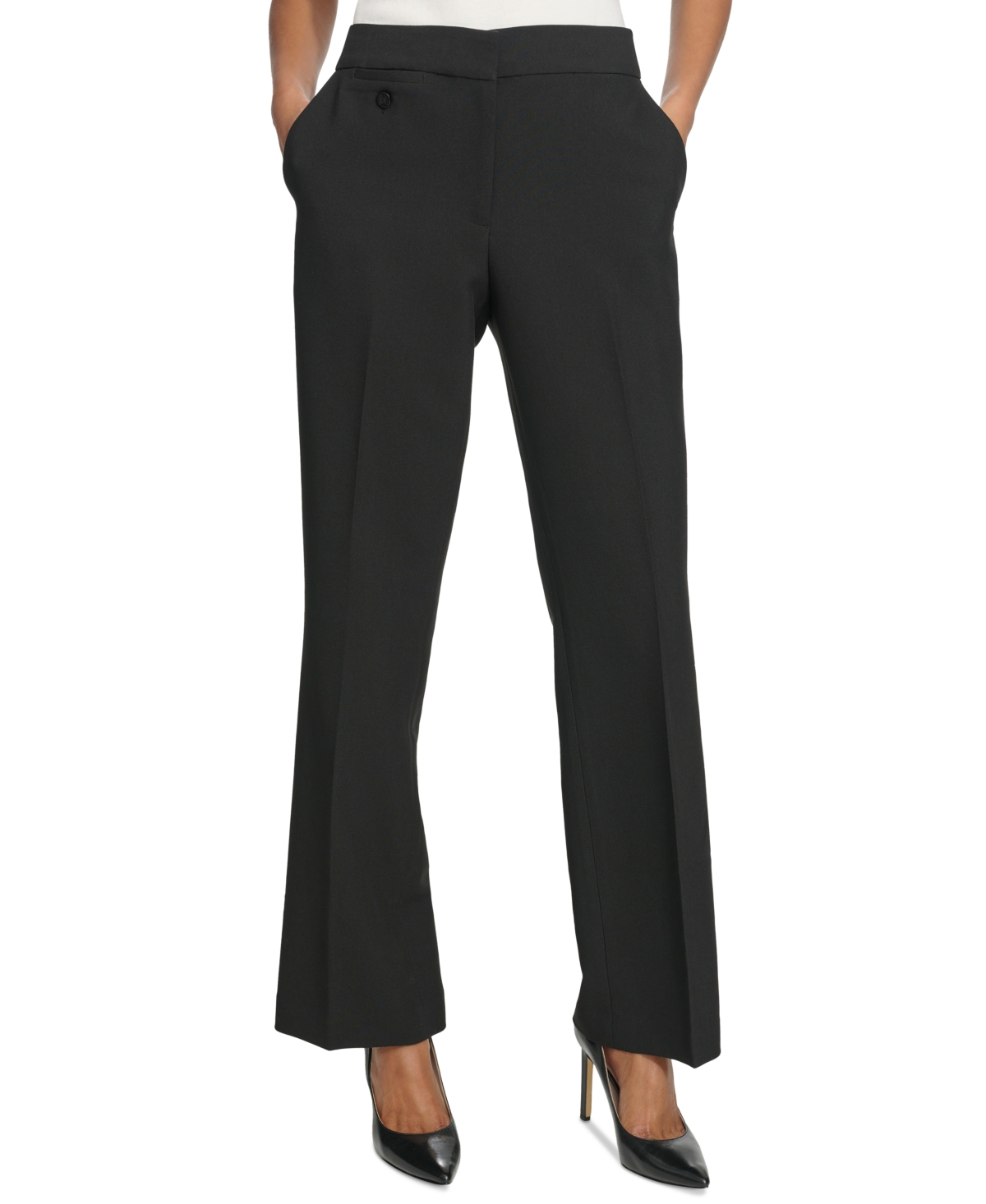 Shop Karl Lagerfeld Women's Mid-rise Crease-front Bootcut Pants In Black