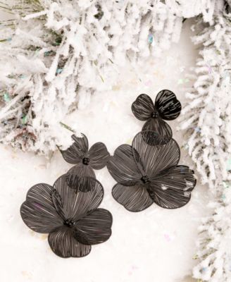 Gold-Tone Openwork Flower Double Drop Earrings