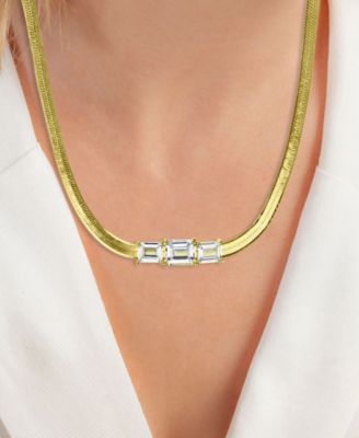 Lab-Grown White Sapphire Triple Stone 18" Collar Necklace (3-3/8 ct. t.w.) in 14k Gold-Plated Sterling Silver