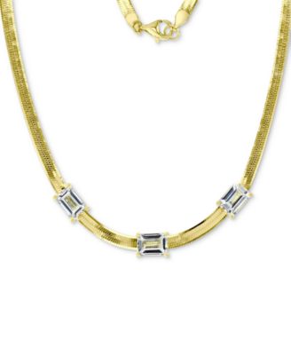 Macy's - Lab-Grown White Sapphire Three Stone 18" Collar Necklace (2-5/8 ct. t.w.) in 14k Gold-Plated Sterling Silver