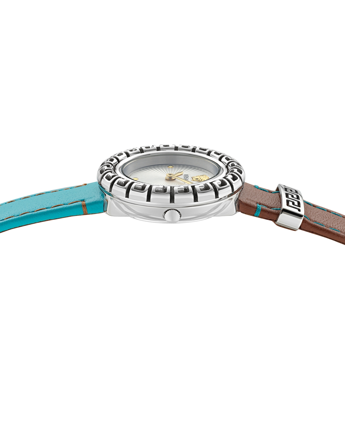 Versace La Greca Stainless Steel Bangle Bracelet Watch With Wrap Leather Strap, 28mm In Stainless