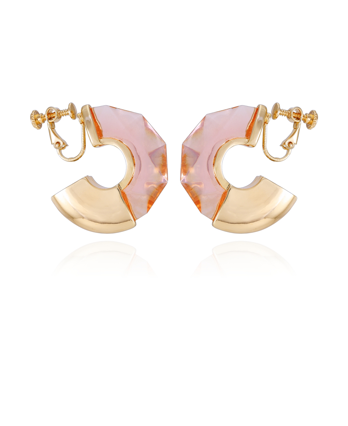 Gold-Tone And Orange Huggie Hoop Clip-On Earrings - Gold