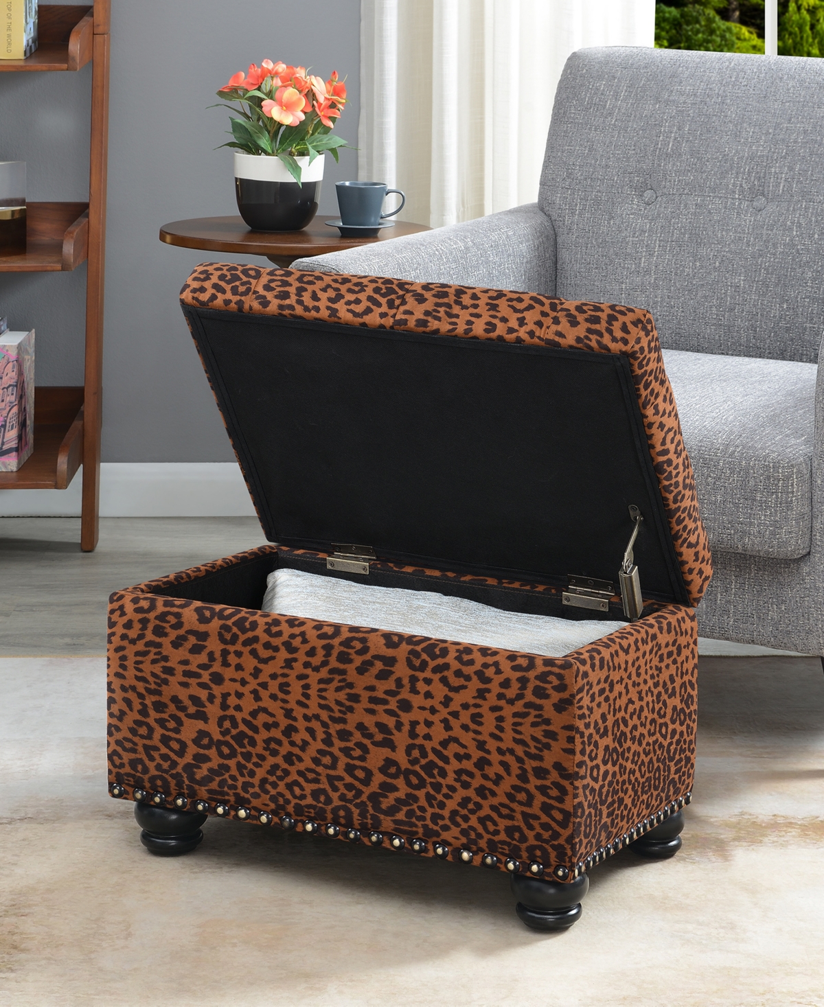 Shop Convenience Concepts 24" Printed Fabric 5th Avenue Storage Ottoman In Forest Leopard Print Fabric