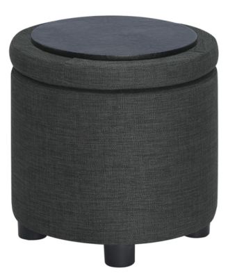 15.75" Faux Linen Round Storage Ottoman with Tray Lid