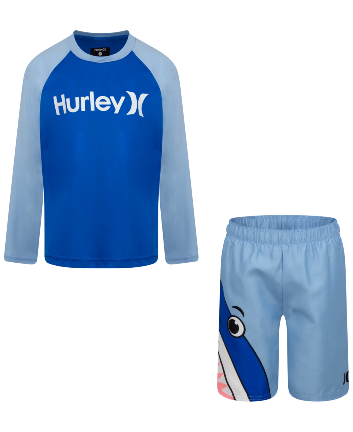 Shop Hurley Little Boys Shark Teeth Swimsuit, 2 Piece Set In Psychic Blue
