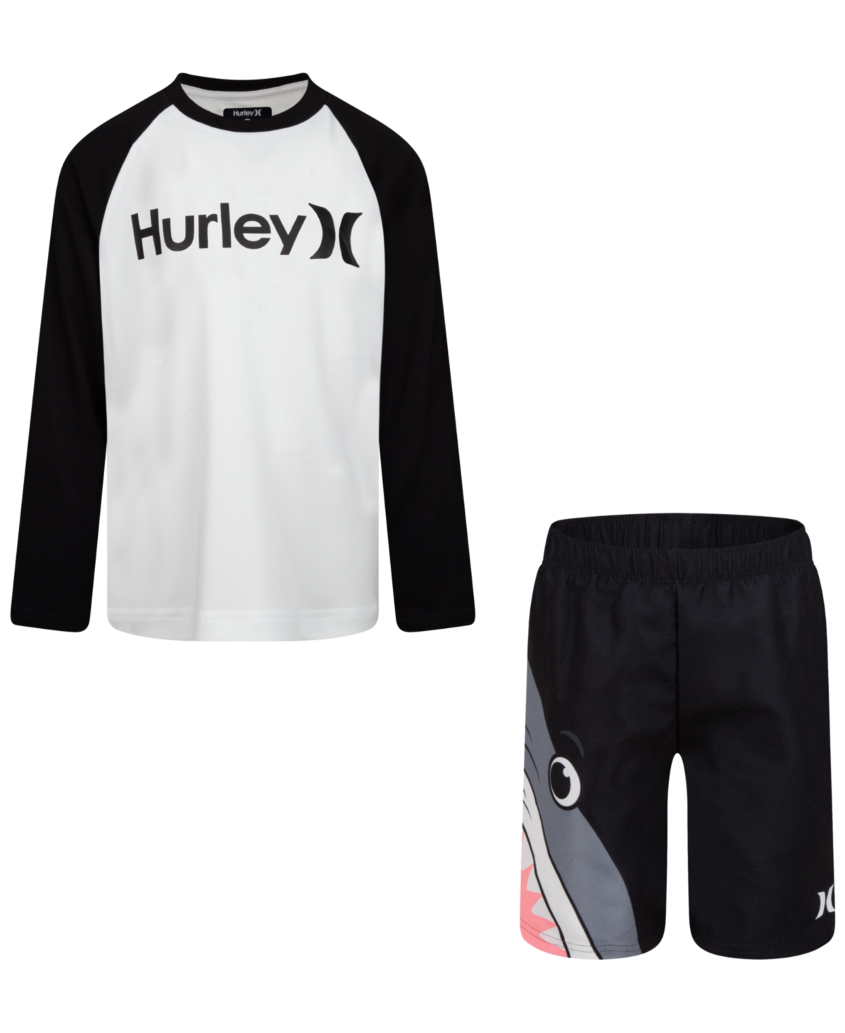 Shop Hurley Little Boys Shark Teeth Swimsuit, 2 Piece Set In Black