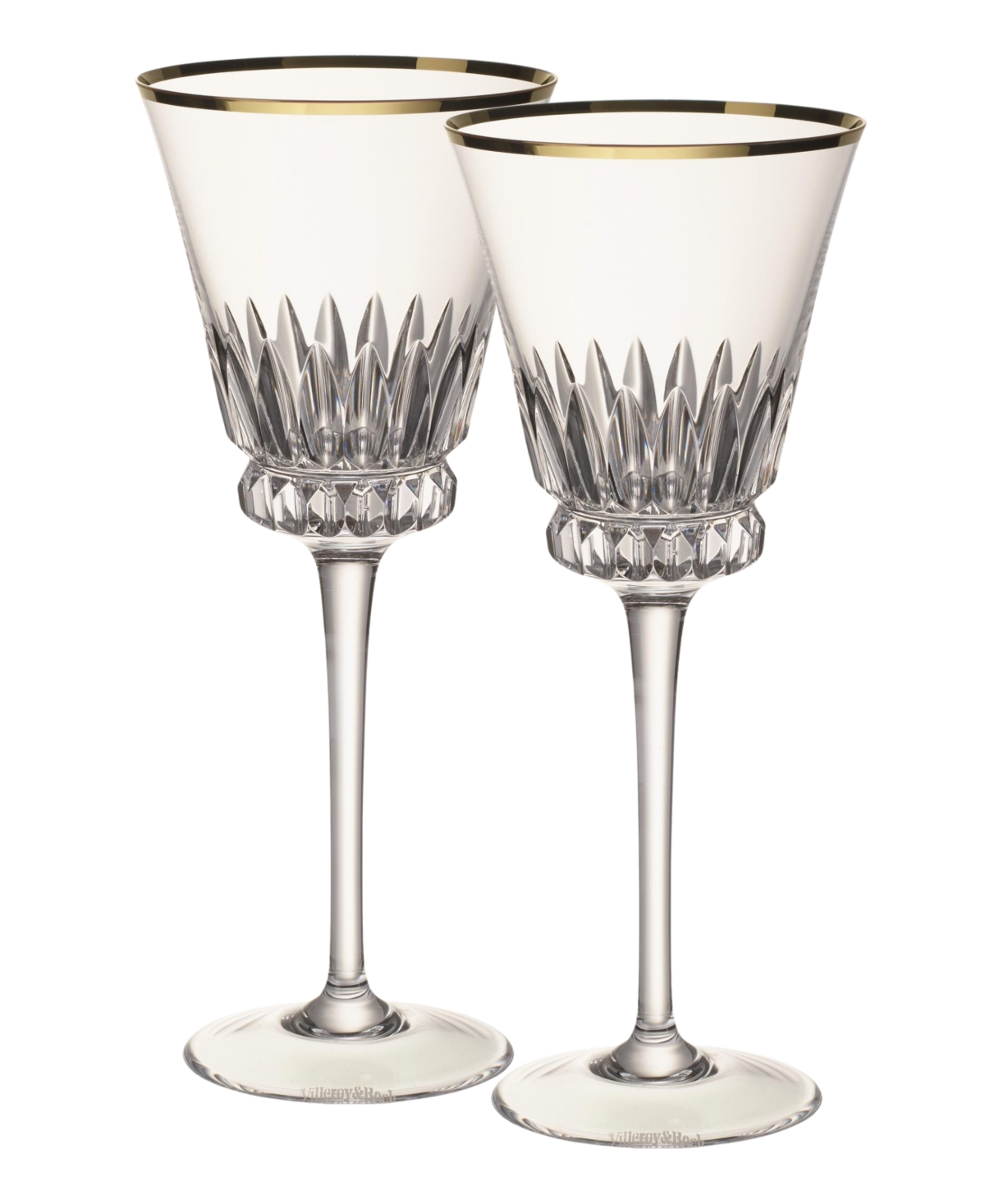 Villeroy & Boch Grand Royal Gold-tone White Wine Glasses, Pair Of 2 In Clear