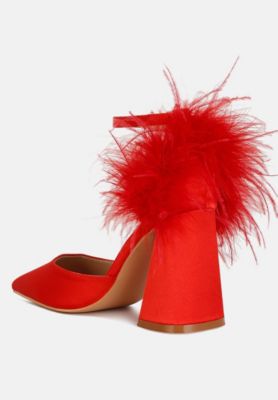 Womens palmetta fur detail block heel sandals