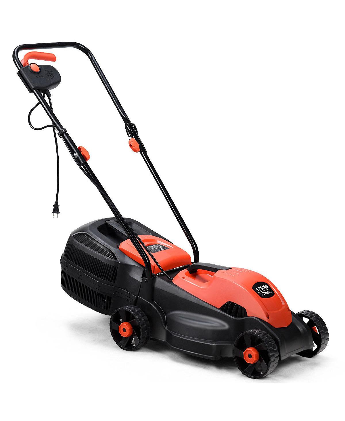 12 Amp 14-Inch Electric Push Lawn Corded Mower With Grass Bag - Red