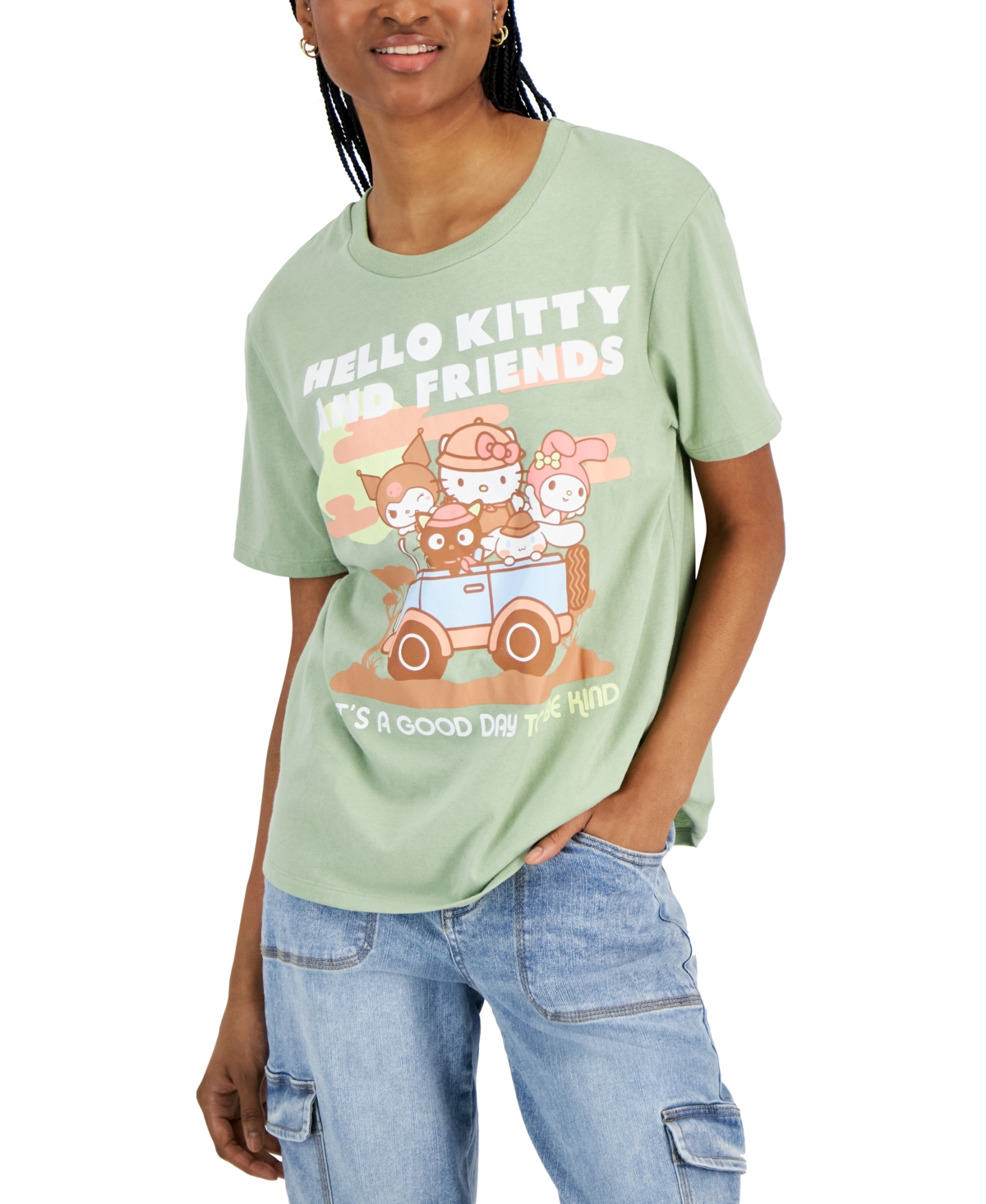 Juniors' Good Day Hello Kitty Crewneck Tee - Reseda