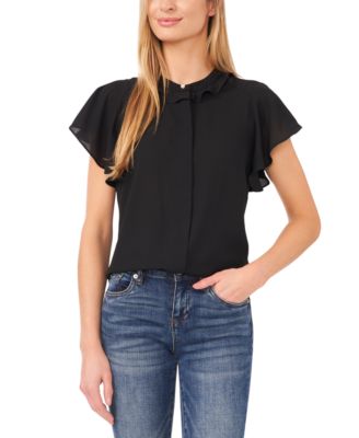 CeCe - Women's Ruffled Raglan Split Flutter-Sleeve Blouse