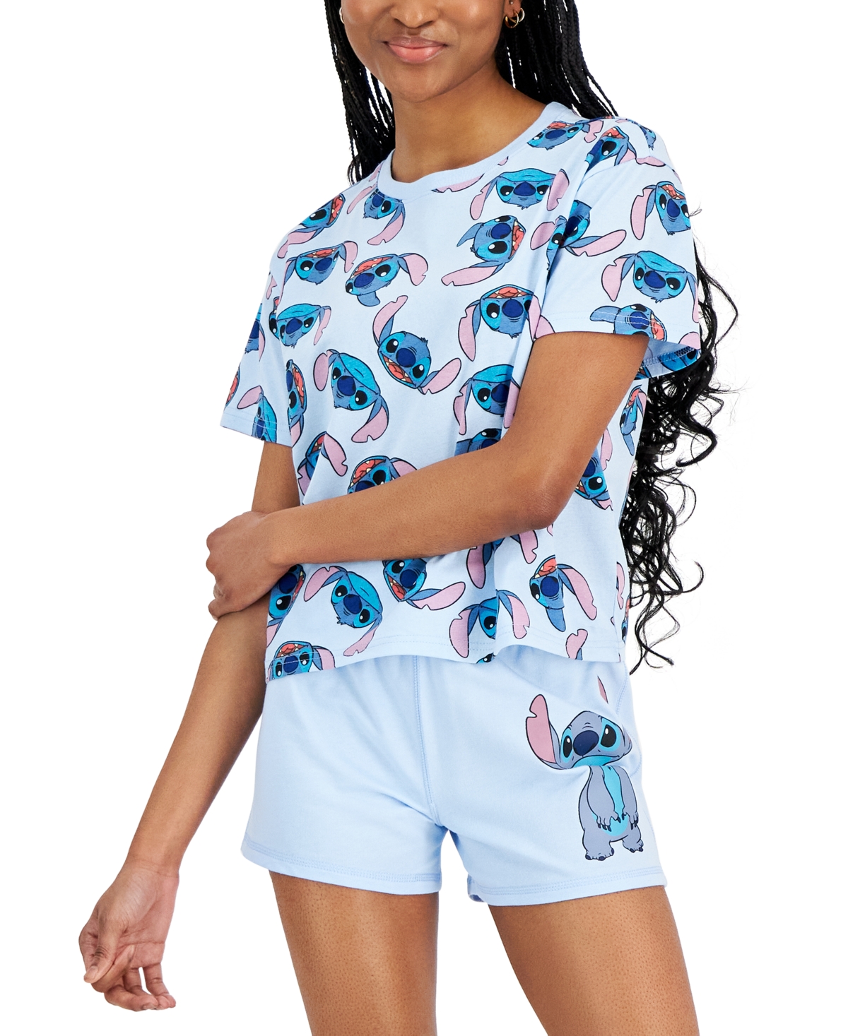 Shop Disney Juniors' Crewneck Stitch Graphic Short-sleeve T-shirt In Blue