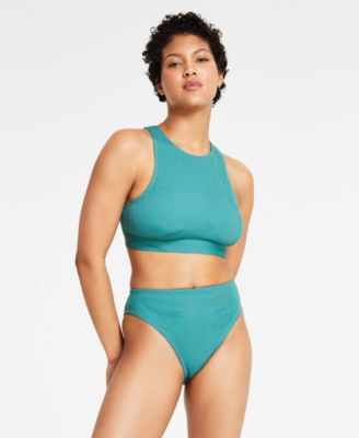 Nike Womens Essential High Neck Bikini Top Bottoms In Aquarius Blue