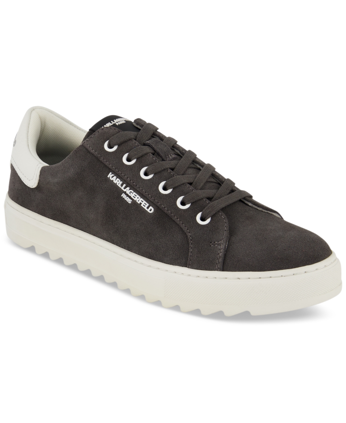Men's Suede Plain-Toe with Side White Logo Bit Sneaker - Grey