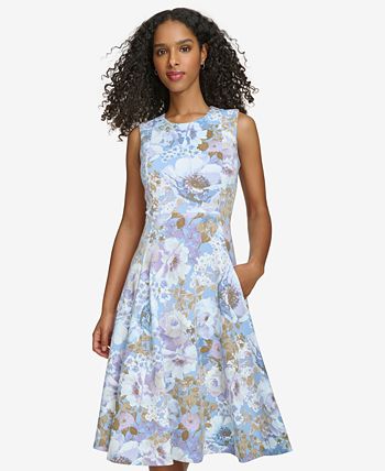 Calvin Klein Women s Floral Print Sleeveless Fit Flare Dress
