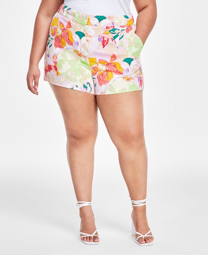Bar III Trendy Plus Size Printed Linen Shorts, Created for Macy's - Macy's