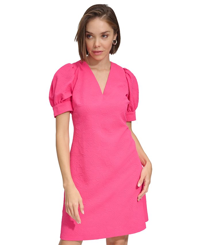 Tommy Hilfiger Women's Blossom Jacquard Puff-Sleeve Dress - Macy's