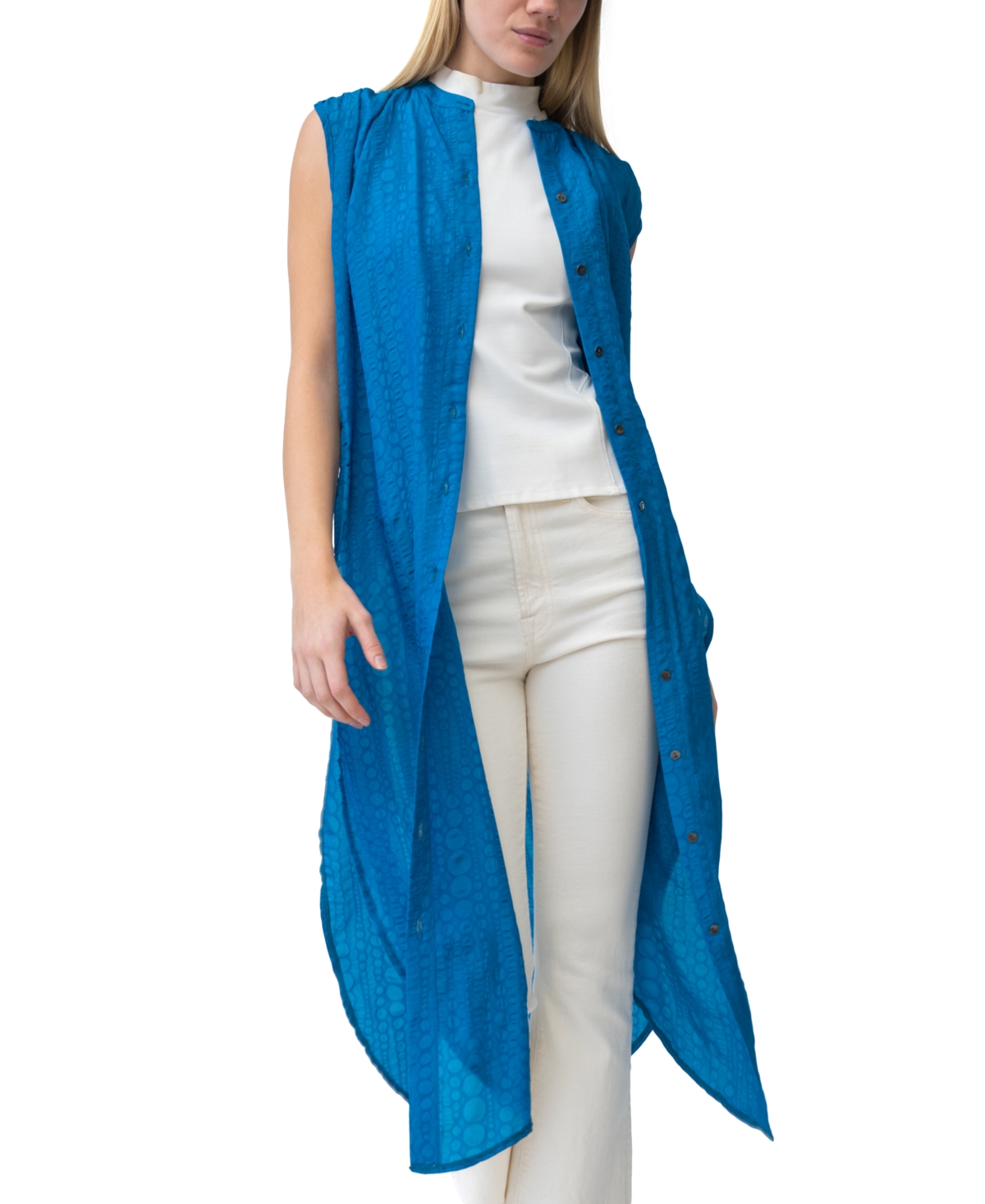 Women's Button-Front Sleeveless Tunic - Seaport Blue