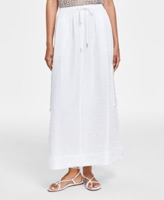 Bar III - Petite Shine Satin Drawstring-Waist Cargo Skirt